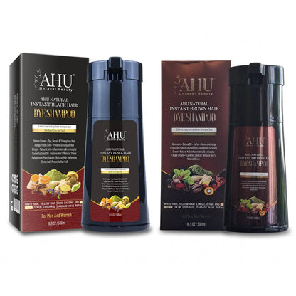 AHU Health & Beauty AHU - Shampoing colorant instantané naturel 500 ml (noir et brun)