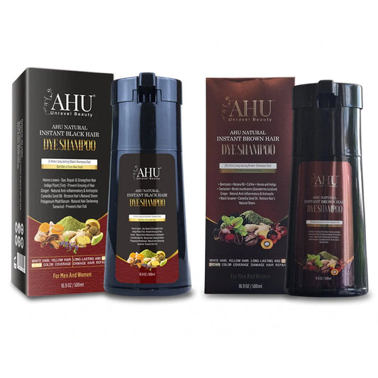 AHU Health & Beauty AHU - Shampoing colorant instantané naturel 500 ml (noir et brun)
