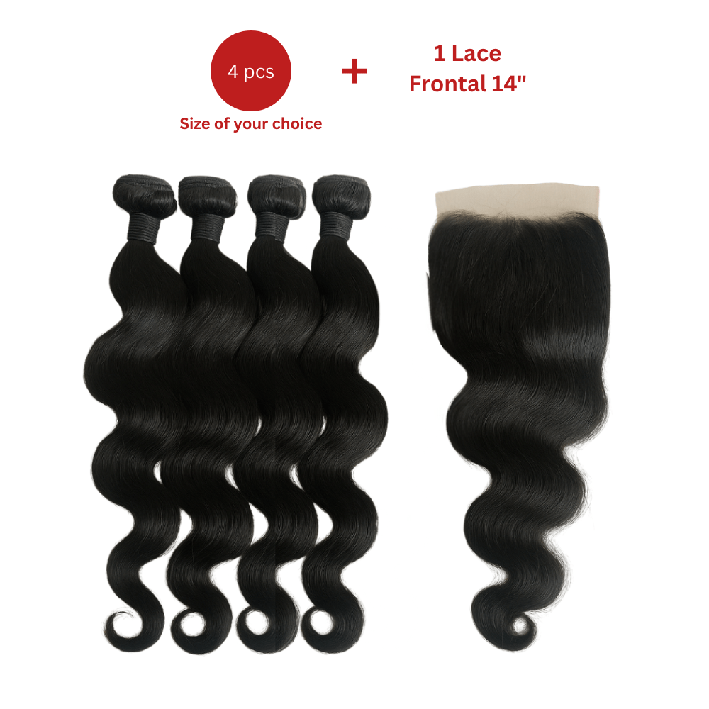 Dream Hair Health & Beauty Dream hair Brazilian Hair Body Wave 4pcs + 14'' Lace Frontal (Natural Color)