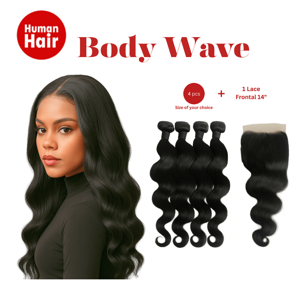 Dream Hair Health & Beauty Dream hair Brazilian Hair Body Wave 4pcs + 14'' Lace Frontal (Natural Color)