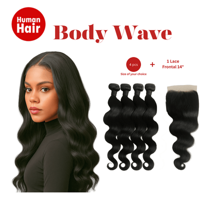 Dream Hair Health & Beauty Dream hair Brazilian Hair Body Wave 4pcs + 14'' Lace Frontal (Natural Color)