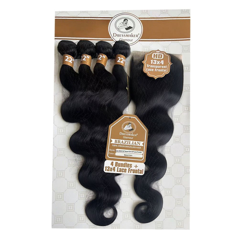 Dream Hair Health & Beauty Dream hair Brazilian Hair Body Wave 4pcs + 14'' Lace Frontal (Natural Color)