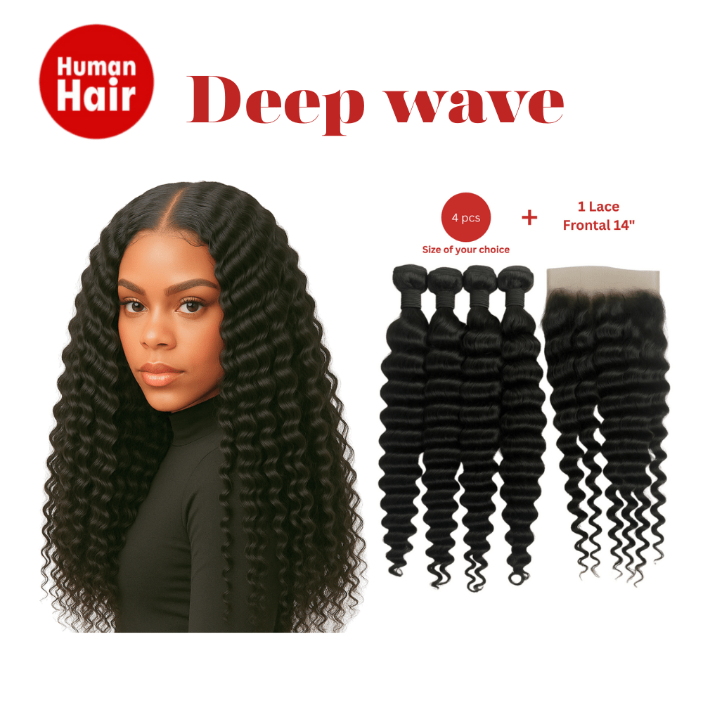 Dream Hair Health & Beauty Dream hair Brazilian Hair Deep Wave 4pcs + 14'' Lace Frontal (Natural Color)