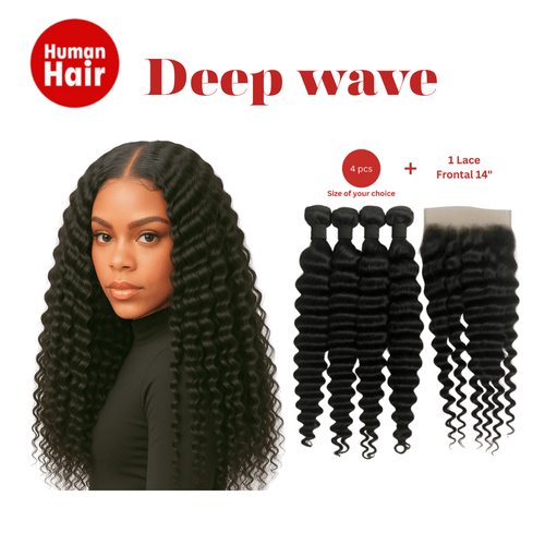 Dream Hair Health & Beauty Dream hair Brazilian Hair Deep Wave 4pcs + 14'' Lace Frontal (Natural Color)