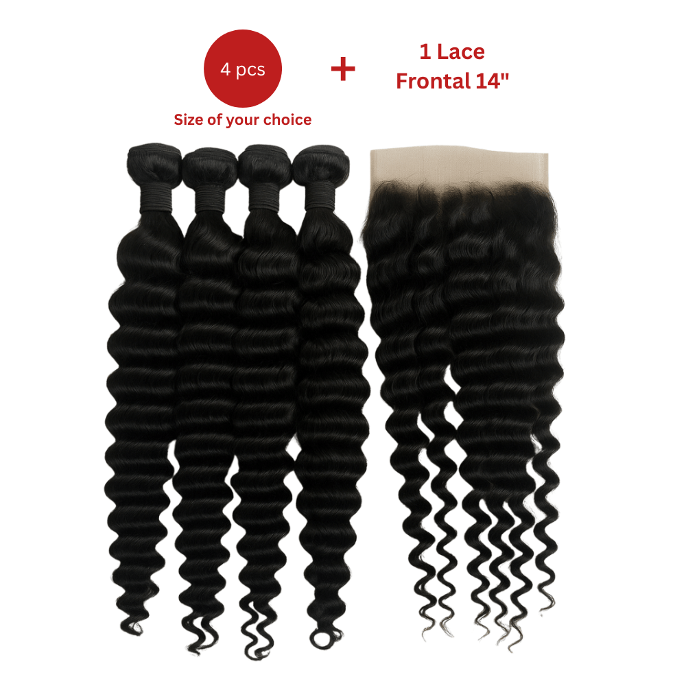 Dream Hair Health & Beauty Dream hair Brazilian Hair Deep Wave 4pcs + 14'' Lace Frontal (Natural Color)