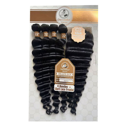 Dream Hair Health & Beauty Dream hair Brazilian Hair Deep Wave 4pcs + 14'' Lace Frontal (Natural Color)