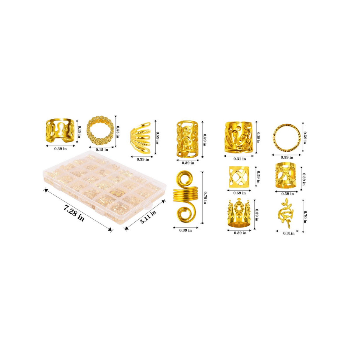 Dreamfix Health & Beauty Dreamfix 290Pcs Hair Rings & Bead Jewelry 11 Style Gold