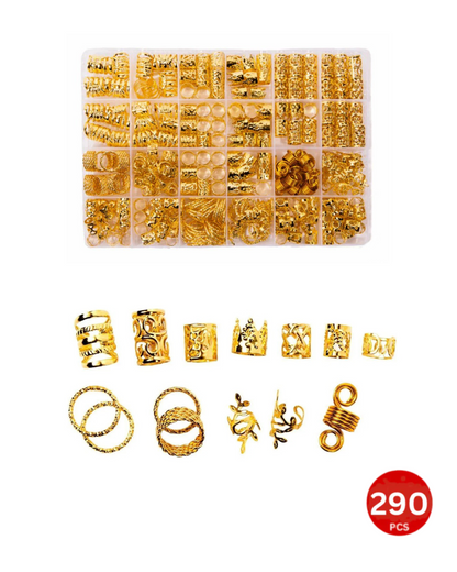 Dreamfix Health & Beauty Dreamfix 290Pcs Hair Rings & Bead Jewelry 11 Style Gold