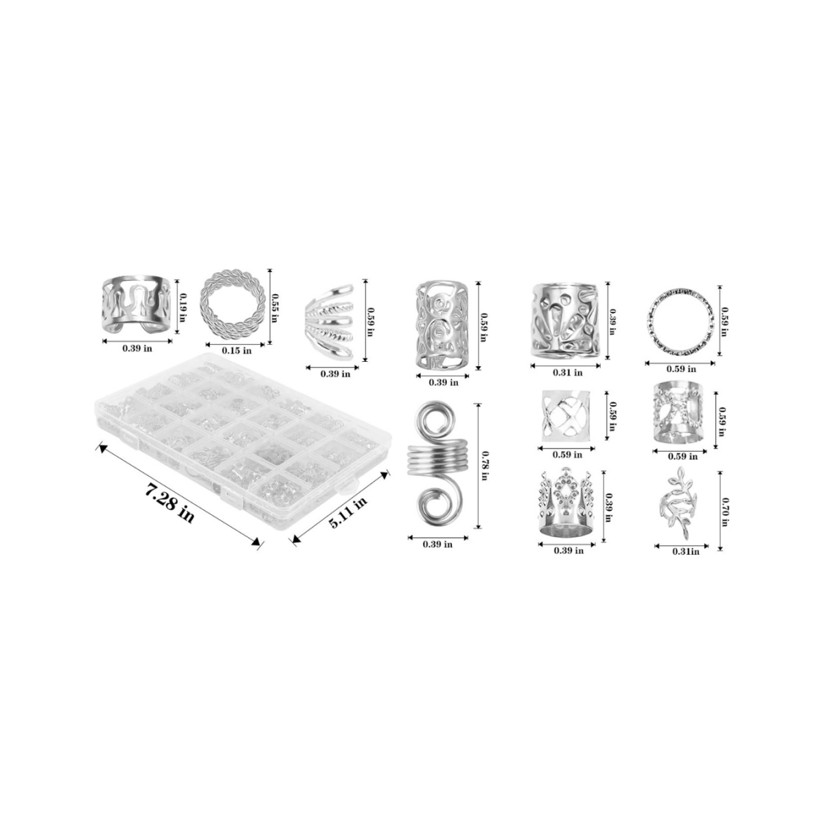 Dreamfix Health & Beauty Dreamfix 290Pcs Hair Rings & Bead Jewelry 11 Style Silver