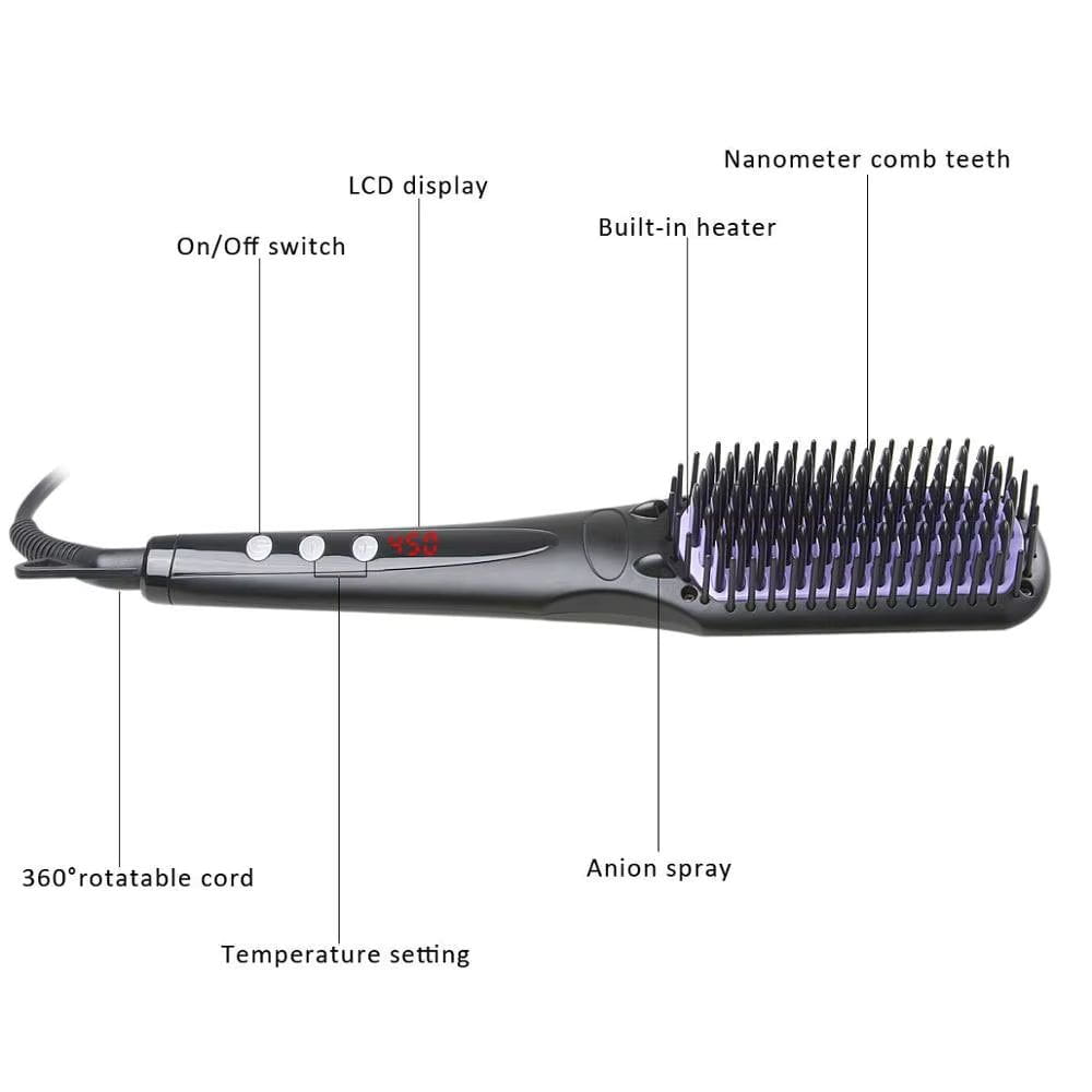 Dreamfix Health & Beauty Dreamfix Adjustable Heated Straightening Ceramic Brush (Black)