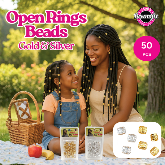 Dreamfix Health & Beauty Dreamfix Open Rings Hair Beads Gold &Silver 50Pcs