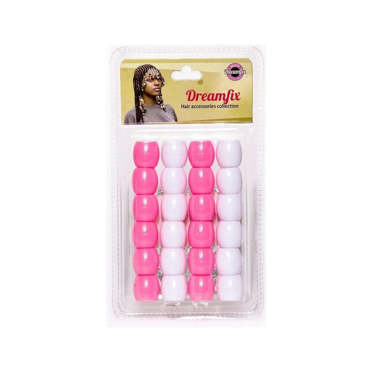 Dreamfix Health & Beauty Pink&White Dreamfix Large Hole Plastic Hair Beads Kids 24pcs