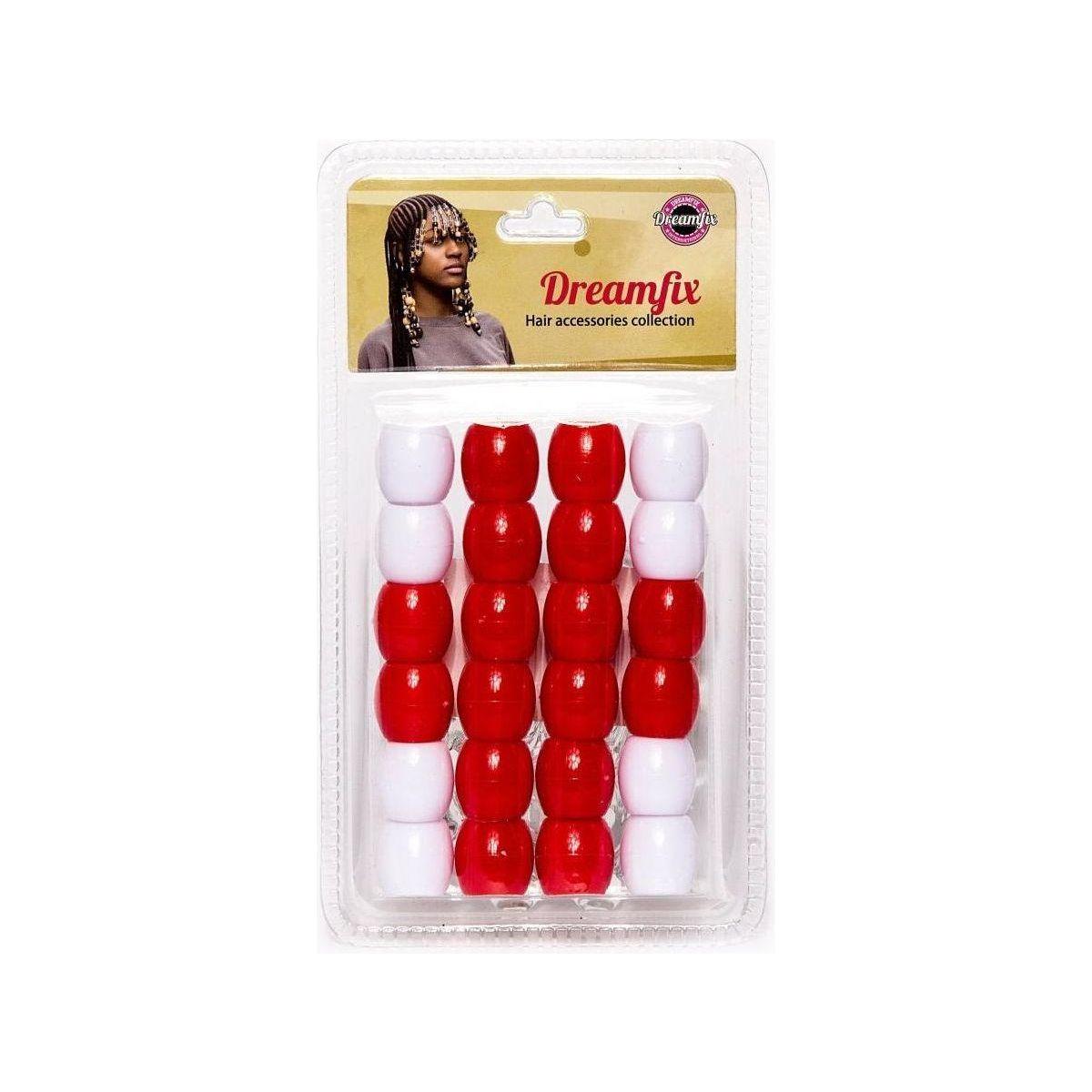 Dreamfix Health & Beauty Red&white Dreamfix Large Hole Plastic Hair Beads Kids 24pcs