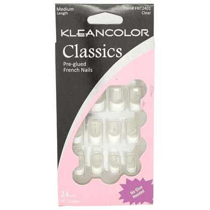 Kleancolor Health & Beauty French Nails Classics Medium Clear #FNT2401 Kleancolor Classics Pre-glued French Nails 24 Pcs of 12 Sizes