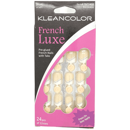 Kleancolor Health & Beauty French Nails W Tabs Short Bordeaux #FNT2408 Kleancolor French Luxe Pre-glued French Nails With Tabs 24 Pcs Of 12 Sizes