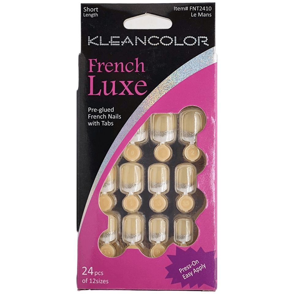 Kleancolor Health & Beauty French Nails W Tabs Short Le Mans #FNT2 Kleancolor French Luxe Pre-glued French Nails With Tabs 24 Pcs Of 12 Sizes