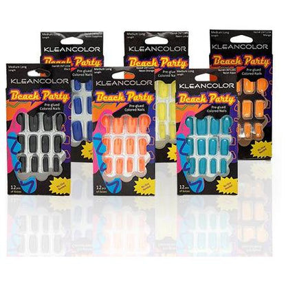Kleancolor Health & Beauty Kleancolor Beach Party Pre-glued Colored Nails 12 Pcs of 6 Sizes