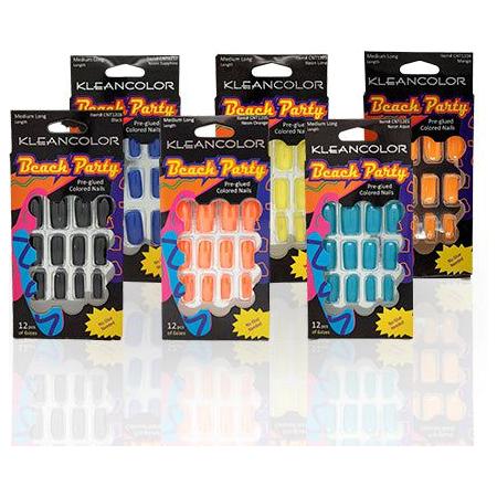 Kleancolor Health & Beauty Kleancolor Beach Party Pre-glued Colored Nails 12 Pcs of 6 Sizes