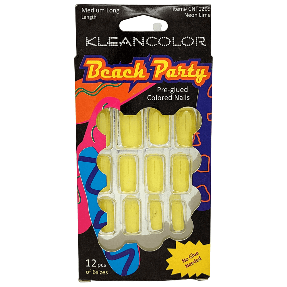 Kleancolor Health & Beauty Kleancolor Beach Party Pre-glued Colored Nails 12 Pcs of 6 Sizes