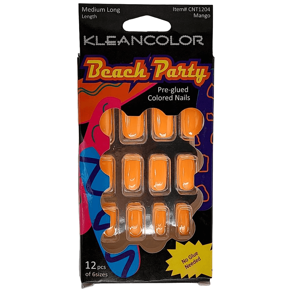 Kleancolor Health & Beauty Kleancolor Beach Party Pre-glued Colored Nails 12 Pcs of 6 Sizes