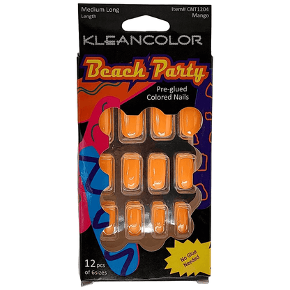 Kleancolor Health & Beauty Kleancolor Beach Party Pre-glued Colored Nails 12 Pcs of 6 Sizes