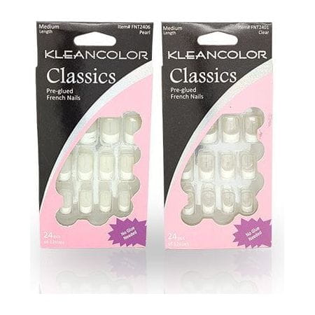 Kleancolor Health & Beauty Kleancolor Classics Pre-glued French Nails 24 Pcs of 12 Sizes
