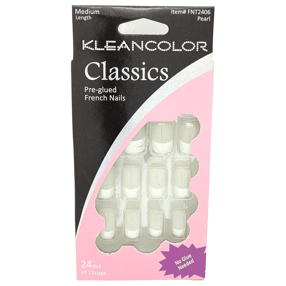 Kleancolor Health & Beauty Kleancolor Classics Pre-glued French Nails 24 Pcs of 12 Sizes