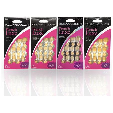 Kleancolor Health & Beauty Kleancolor French Luxe Pre-glued French Nails With Tabs 24 Pcs Of 12 Sizes