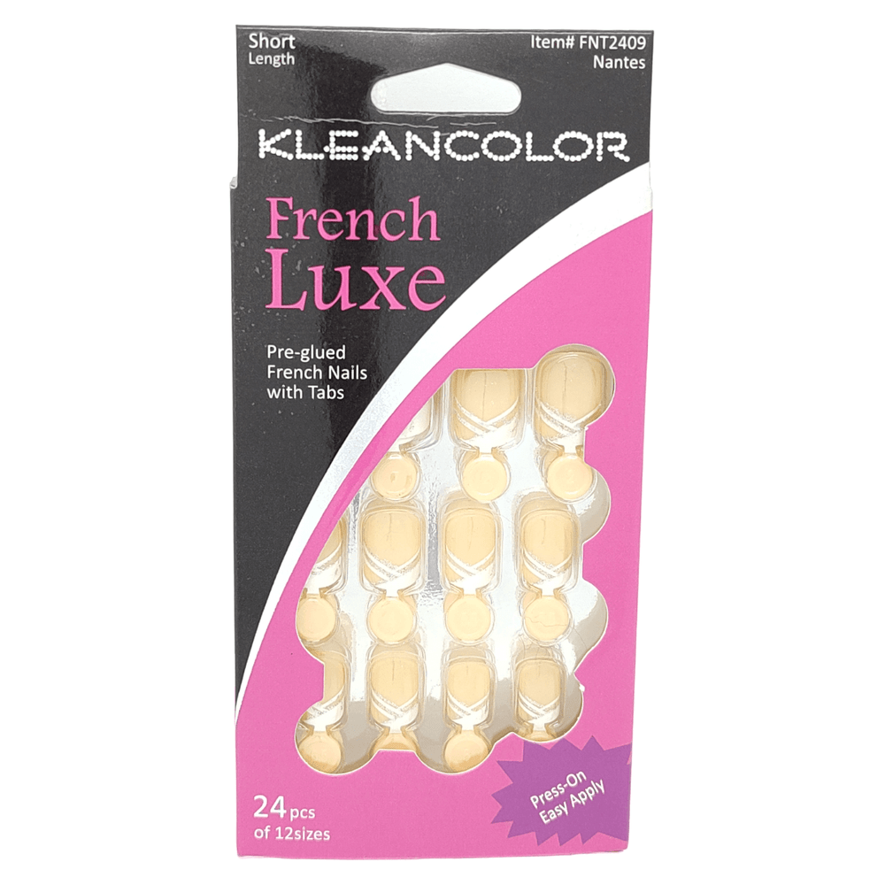 Kleancolor Health & Beauty Kleancolor French Luxe Pre-glued French Nails With Tabs 24 Pcs Of 12 Sizes