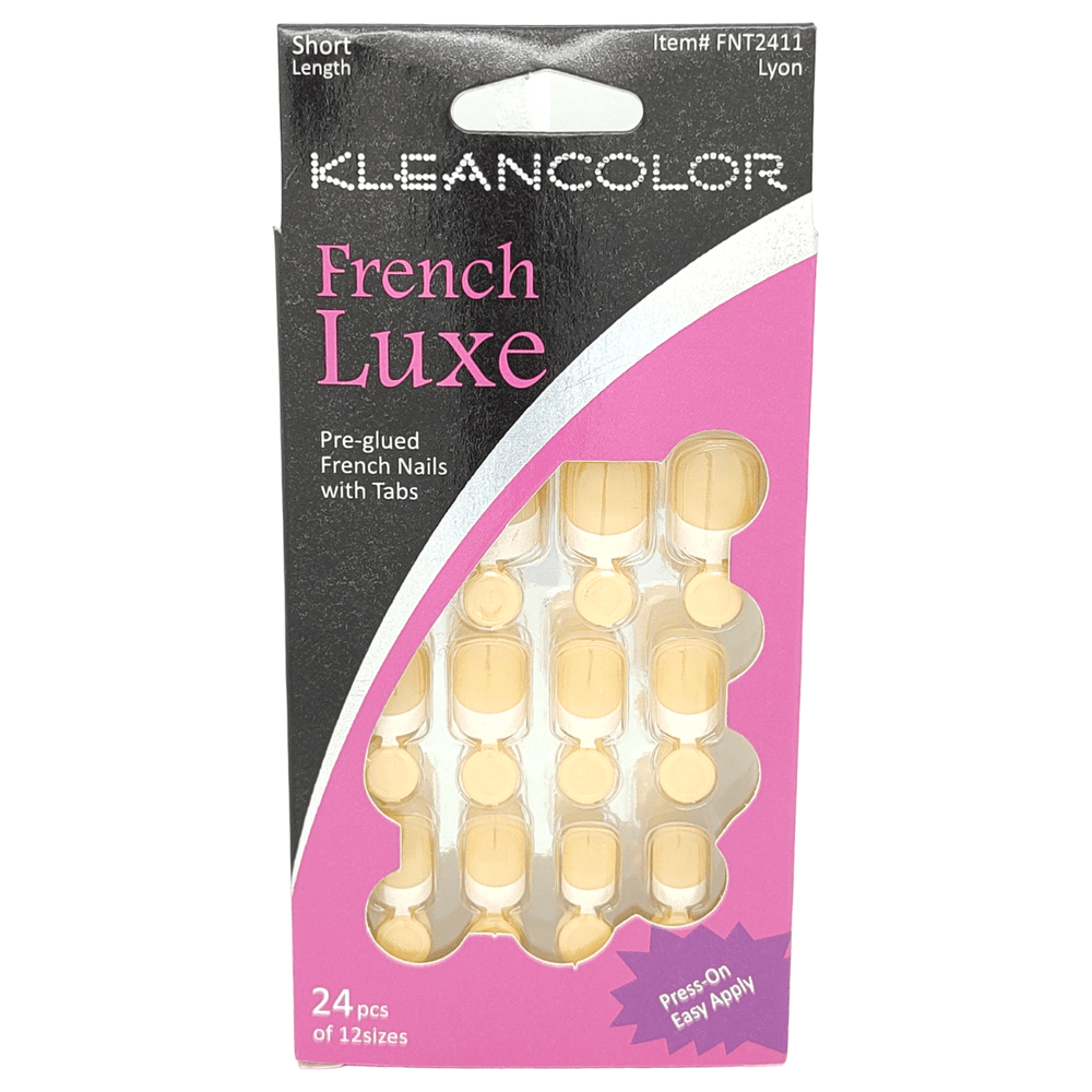Kleancolor Health & Beauty Kleancolor French Luxe Pre-glued French Nails With Tabs 24 Pcs Of 12 Sizes