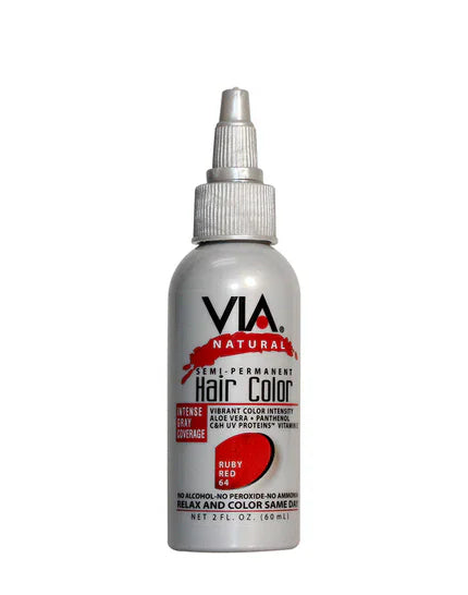 Via Natural Health & Beauty Via Hair Color Ruby Red 64  60ml/2oz Via Natural Semi-Permanent Hair Color 60ml
